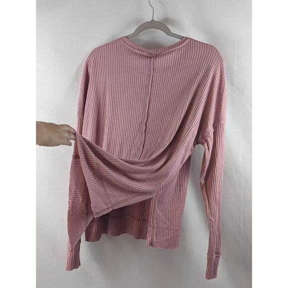 Wild Fable Ribbed Sweater S Oversize Long Sleeve Mauve Pink VNeck Cozy Side Slit - Picture 8 of 9